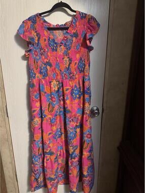 2XL Bright Floral Print Short Sleeve Maxi Dress Boho V-Neck Ruffles Fun Cute